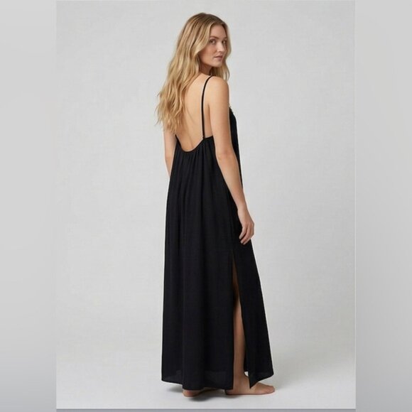 Boho Shell-Trimmed Maxi Slip Dress in Raven Black - Picture 3 of 9